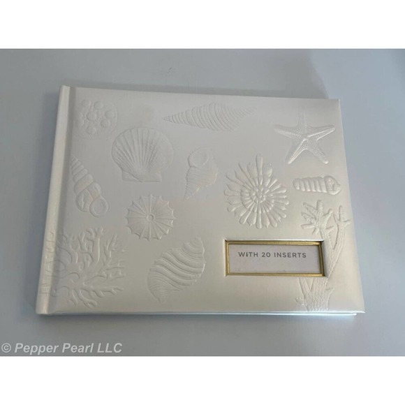 Guest Book Customize Pearl White Seashell Design Hard Cover Inserts Included - Picture 1 of 4